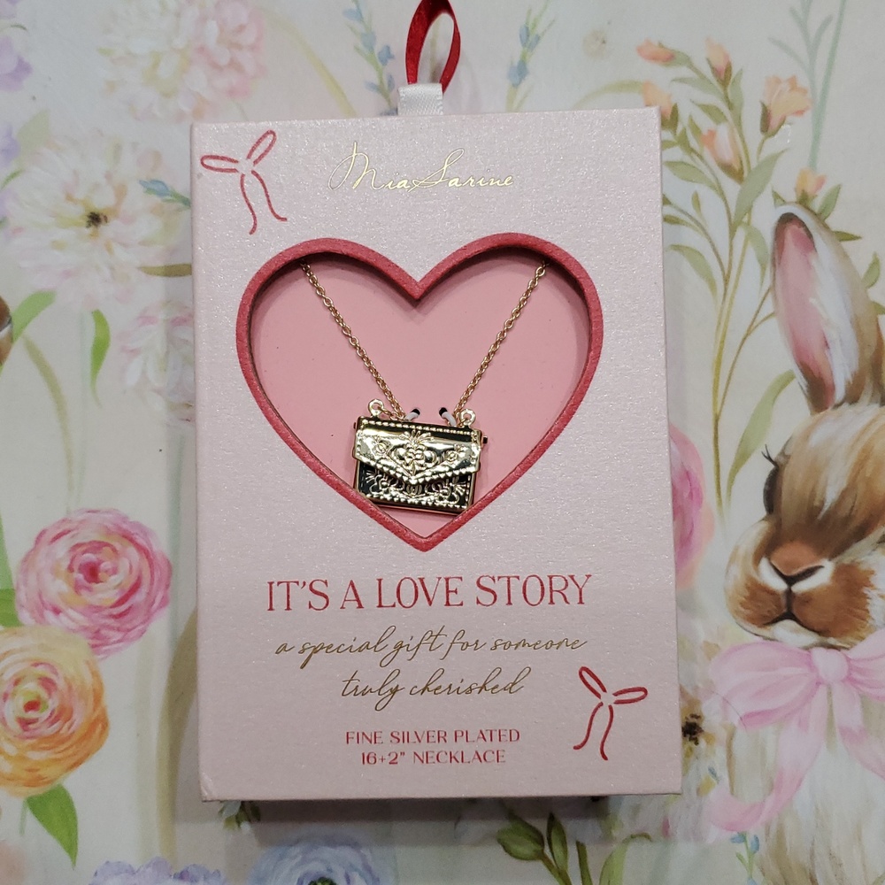 Pink Heart Pendant Necklace - Gold Chain